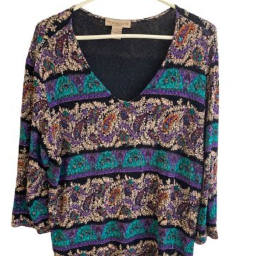 Notations Plus 1X Womens Stretchy Shirt Top Tunic Beautiful Geometric Pa…